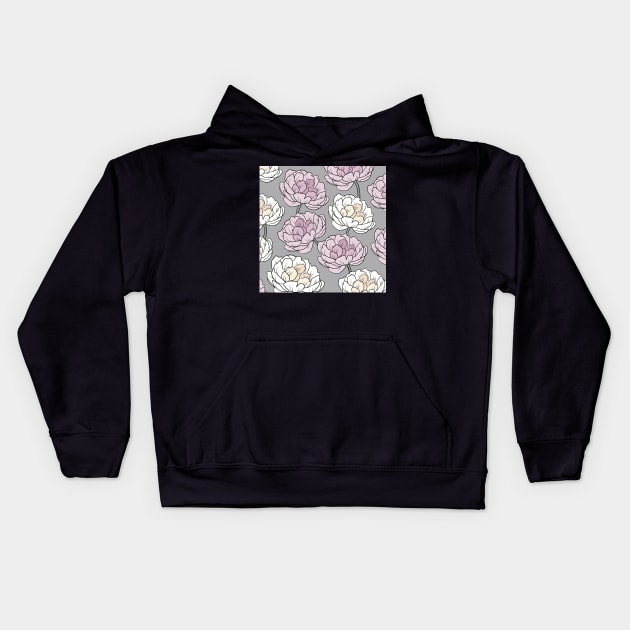 The white and pink peonies in a lovely pattern Kids Hoodie by marina63